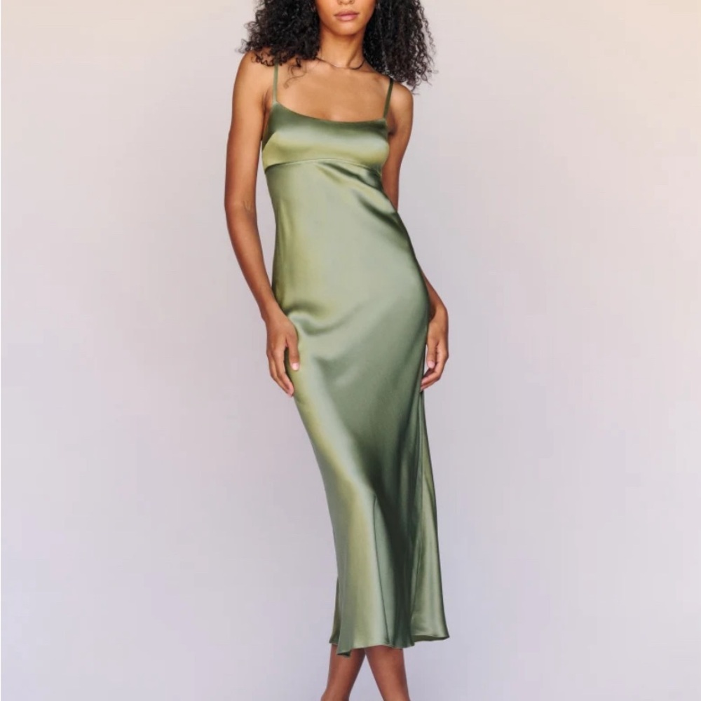 Reformation Kailyn Silk Dress - 8 - Artichoke
